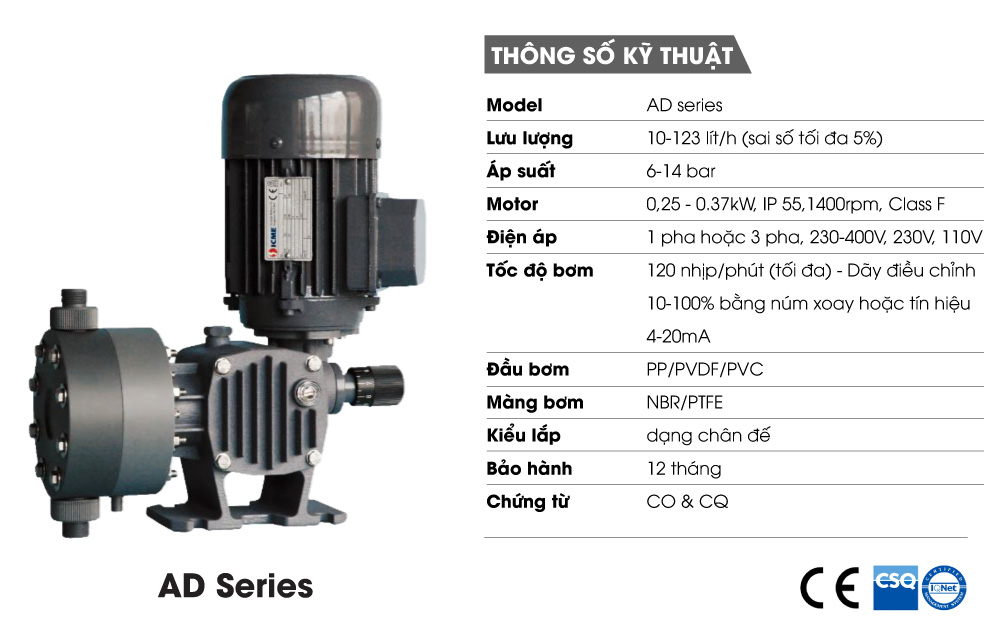 Bơm định lượng màng Etatron | Dòng AD